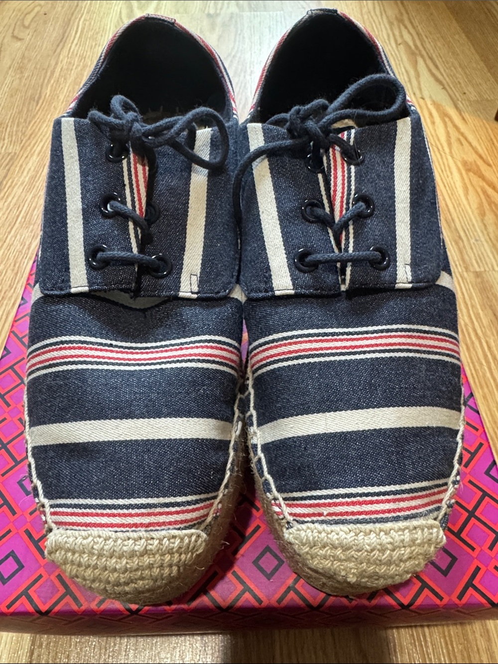 Tory Burch Navy, Cream & Red Striped Espadrille Sneakers